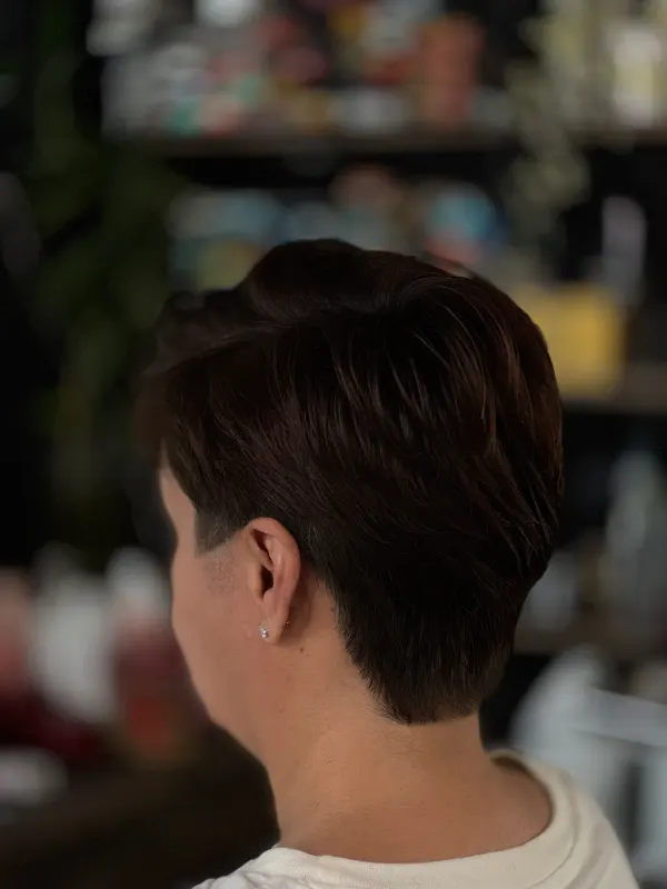 Pixie from the back, tapered clean into the nape