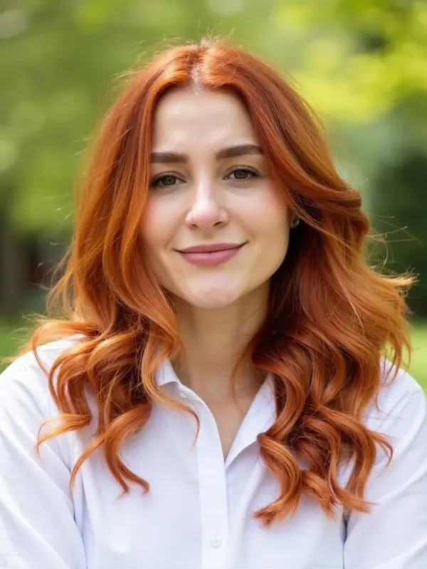 Natural ginger taken long and waved, kept warm from root to end